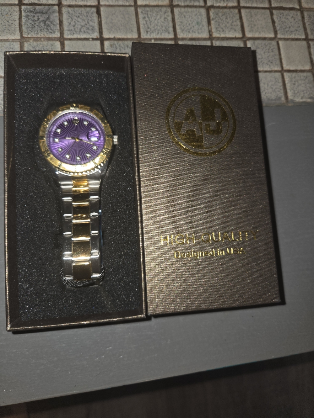 Two-Tone Men’s Stainless Steel Watch with Purple Sunray Dial